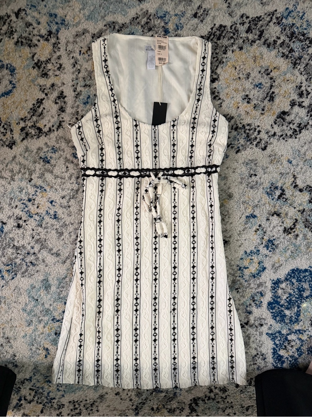 West of melrose Sleeveless White & Black Striped Embroidered Summer Dress